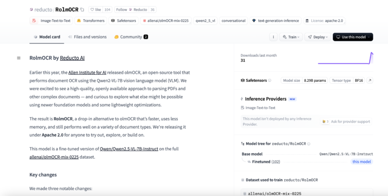 Reducto AI Released RolmOCR: A SoTA OCR Model Built on Qwen 2.5 VL, Fully Open-Source and Apache 2.0 Licensed for Advanced Document Understanding
